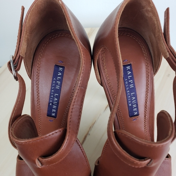 Ralph Lauren High Heel Peep Toe Bootie Size 9.5 Purple Label Brown Leather - Picture 6 of 16